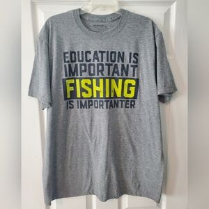 Gray Tee with Bold Yellow Fishing Print